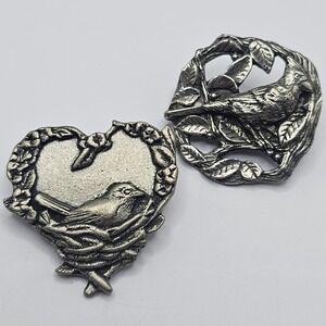 Set of 2 Vintage Birds & Blooms Limited Edition Pewter Bird Pins Set 2004 1999